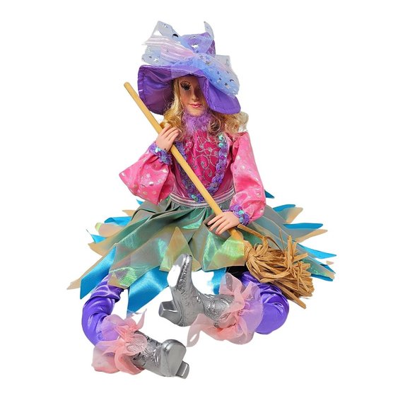 Halloween Witch 24" Purple Hat and Broom Party Decor Wreath Center - Picture 2 of 5